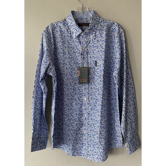 Ben Sherman Other - Ben Sherman Men’s Size Medium White Blue Floral Print Button Down Shirt Coastal
